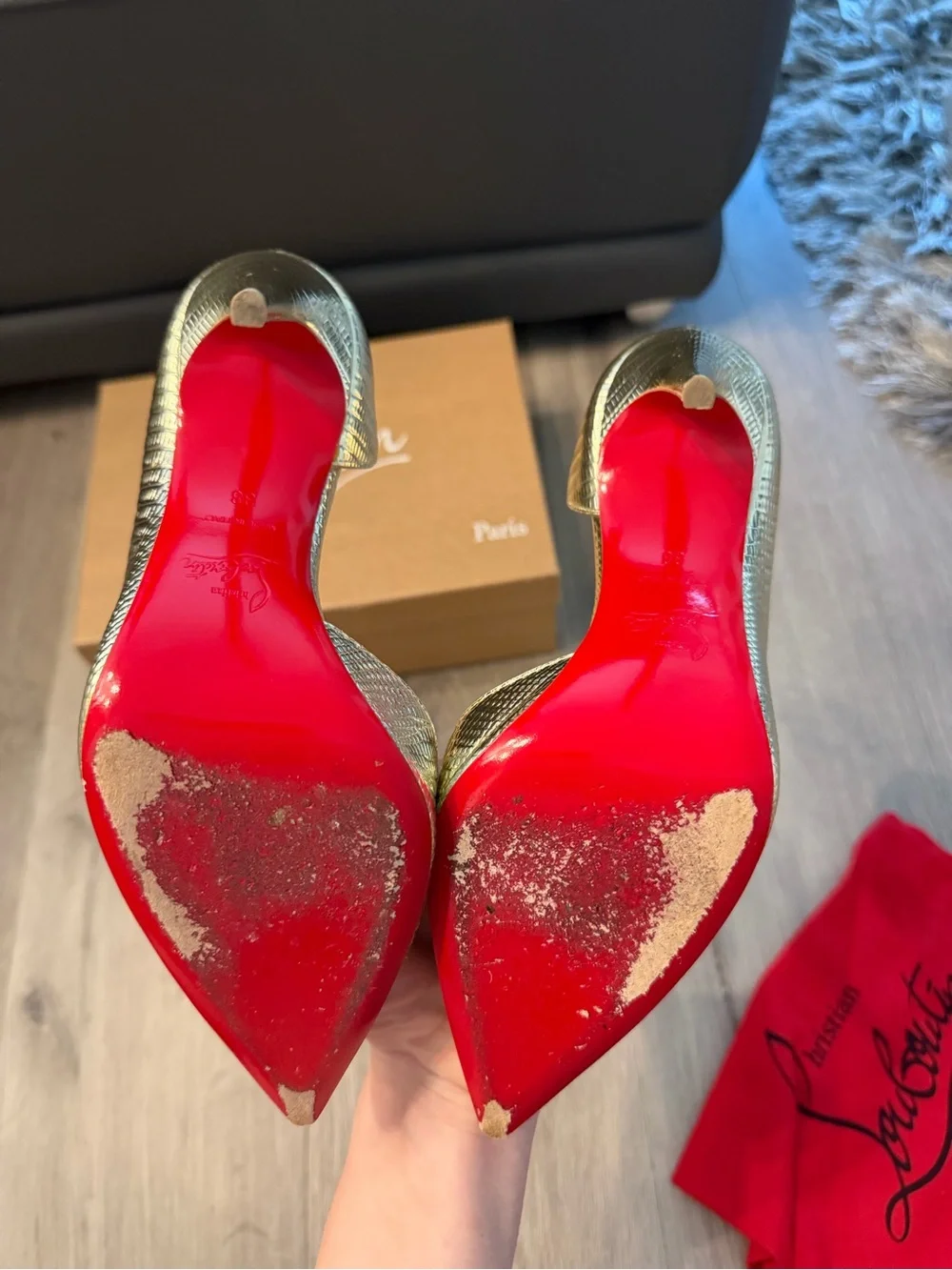 Christian Louboutin Lizzy Metallic Gold Pointed-Toe Stiletto Pumps